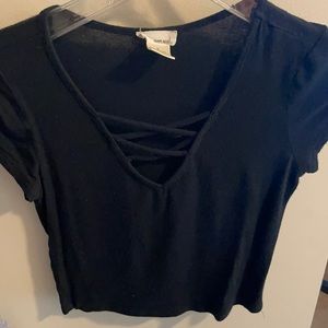 Black crop top with crisscross front